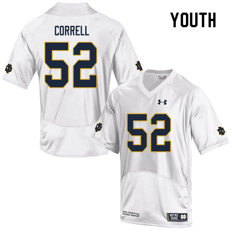 Youth #52 Zeke Correll Notre Dame Fighting Irish College Football Jerseys Sale-White - Click Image to Close